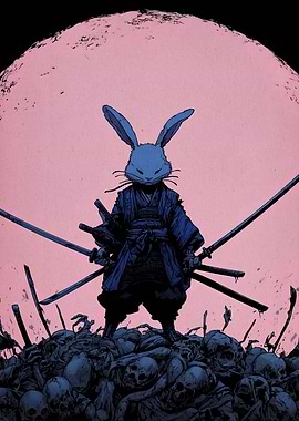 Rabbit Samurai on Skull Pile