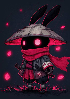 Samurai Rabbit with Glowing Eyes