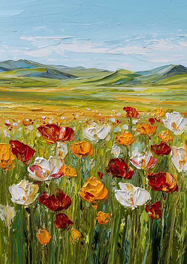 Impasto Flower Field Painting