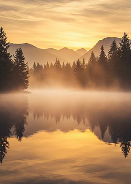 Misty Lake Sunrise Landscape