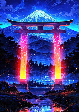 Neon Gate Mountain Landscape