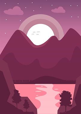 Purple Mountain Landscape with Lake