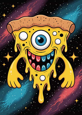 Pizza Monster in Space Cartoon