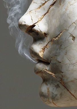 Cracked Marble Face with Smoke