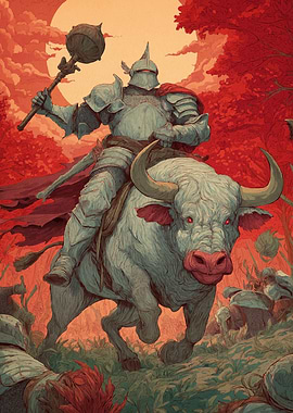 Knight Riding Bull Mace