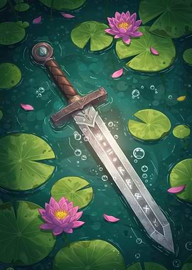 Sword in Lily Pond Illustration