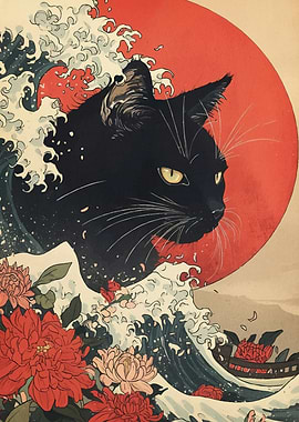 Cat Ukiyo-e Style
