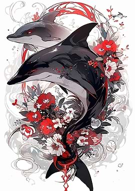 Dolphins Red Flowers