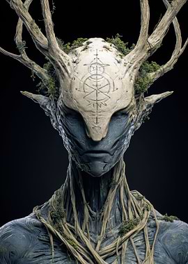 Mystical Forest Spirit with Antlers