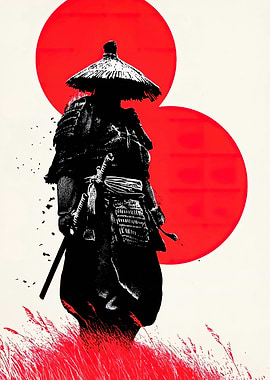 Samurai Warrior with Red Sun