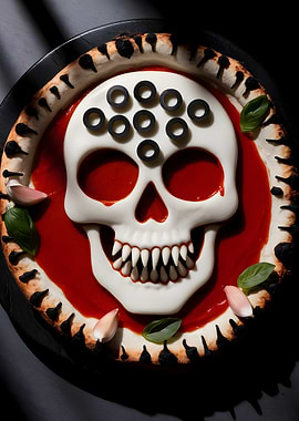 Skull Pizza with Olives and Garlic