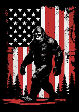 Bigfoot with American Flag