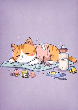 Tired Kitten Cartoon