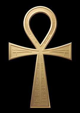 Golden Ankh Symbol on Black Background
