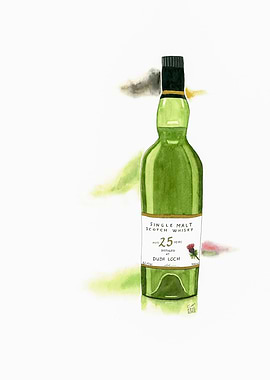 Emerald Elegance – Aged Whisky in Watercolour