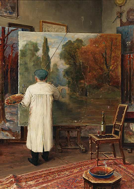 Artist in Studio Painting Landscape
