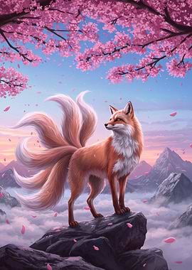 Nine-tailed Fox Under Cherry Blossoms