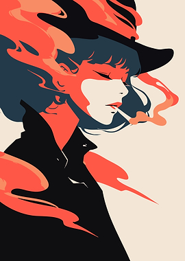 Orange Glow Woman Minimalist Art Illustration