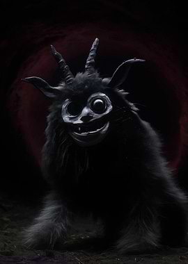 Creepy Black Furry Monster with Horns