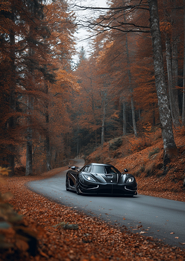 Black Koenigsegg Car Agera Autumn Forest