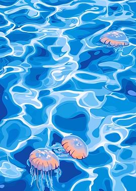 Jellyfish in Blue Water Illustration