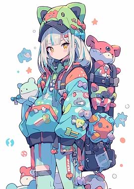 Anime Girl with Plush Backpack