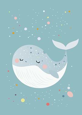 Cute Whale Illustration with Colorful Dots