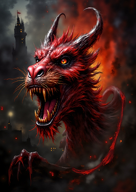 Red Dragon Roaring in Dark Fantasy Setting