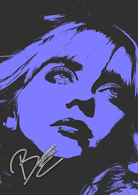Billie Eilish in Purple Portrait with Signature
