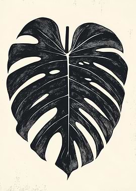 Monstera Leaf Black and White Print | Vintage Monstera Poster