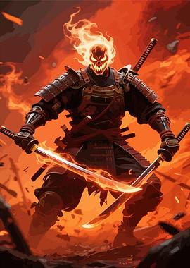 Flaming Skull Samurai Warrior