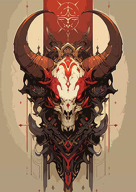 Demon Skull with Horns Illustration