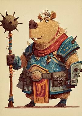 Cartoon Bear Warrior with Spiked Mace