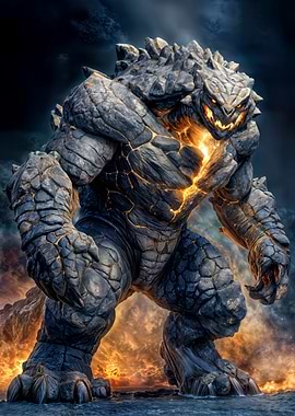 Stone Monster with Lava Glow