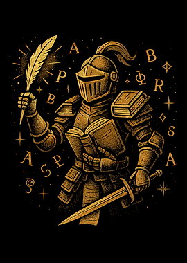 Literary Knight with Quill and Sword