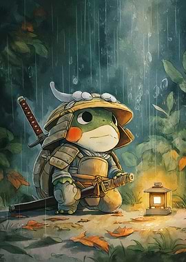 Frog Samurai in the Rain