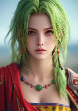 Green-haired woman portrait
