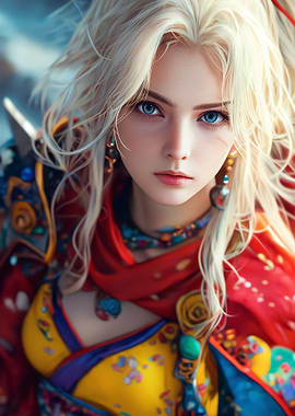 Blonde Woman with Colorful Clothing