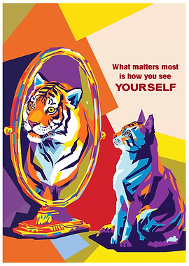 Cat sees tiger in mirror art