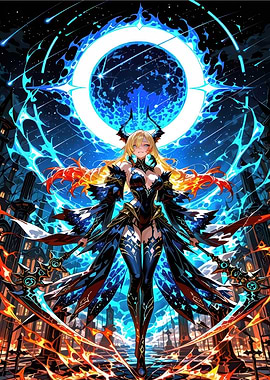 Fantasy Warrior with Celestial Background