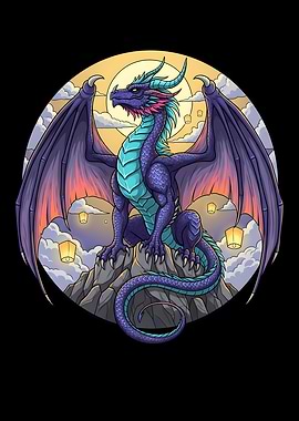 Dragon on Mountain with Lanterns