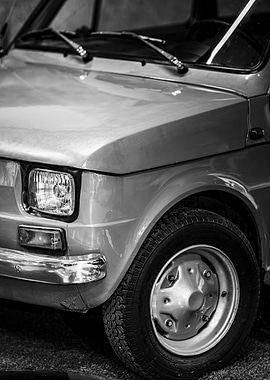 Vintage Car Front View Black and White