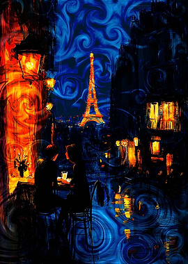 Parisian Romance: Eiffel Tower Night Scene
