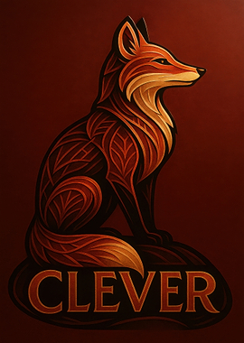 Crimson Fox Intellect Illustration Art Deco Wildlife