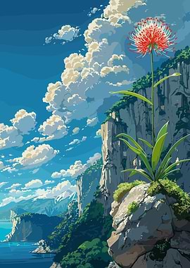 Cliffside Flower Anime Landscape