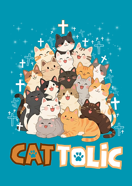 Cat-tholic Cartoon Cats with Crosses