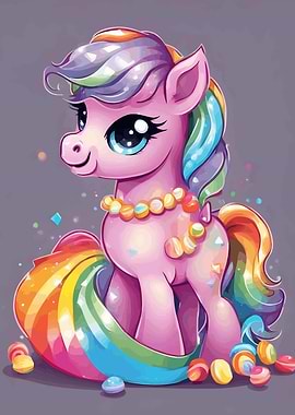 Cute Rainbow Pony with Candy Necklace