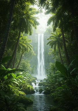 Lush Tropical Waterfall Scene