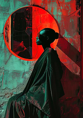 Abstract Portrait with Red and Teal