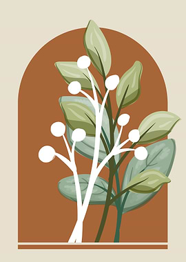 Botanical Illustration with Berries and Arch